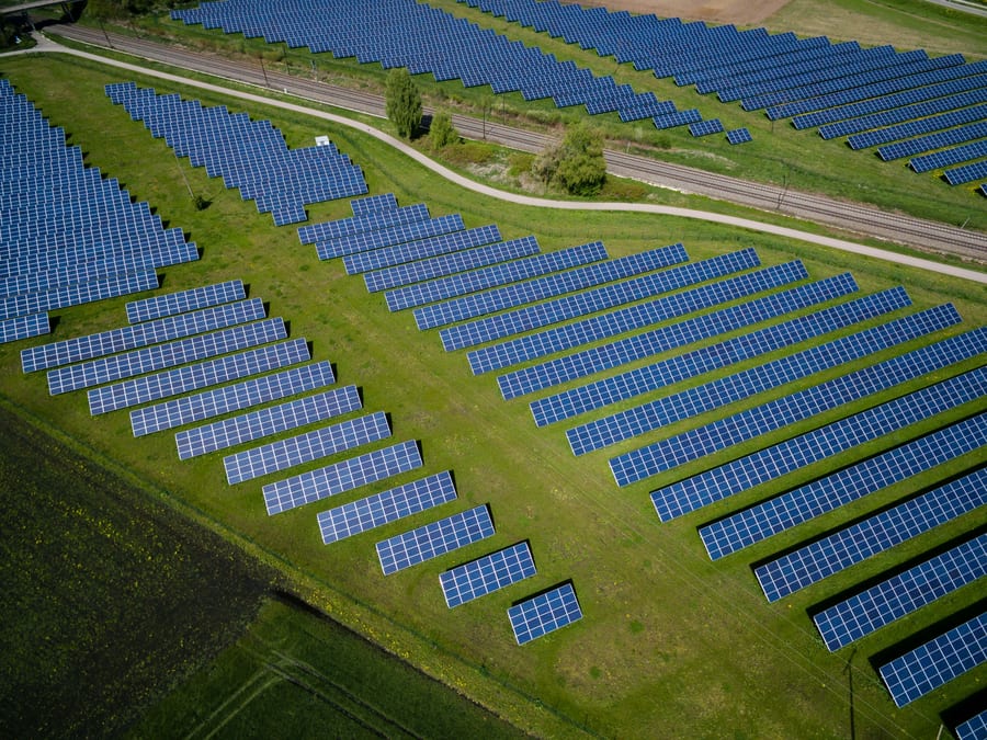 Utility-scale solar array under construction